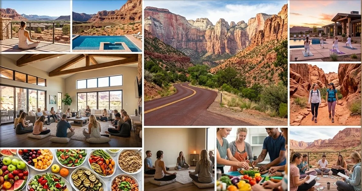 Rapid Shift Retreat in St. George: red rock canyons, a pool and yoga deck, group sessions in the living room, meditation, hiking and fresh, colorful meals